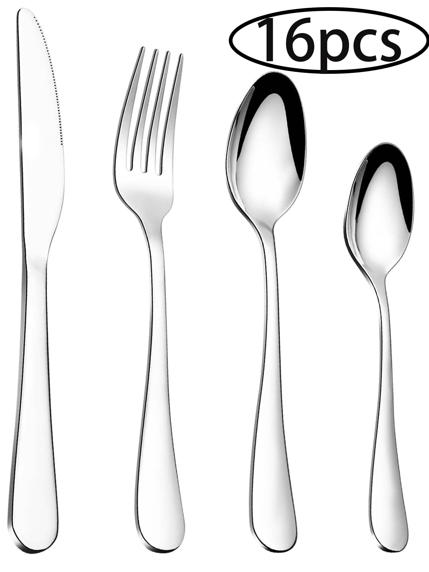 Lvelia 16 Pieces Silverware Set Service for 4, Stainless Steel Flatware Cutlery Set, Kitchen Tableware Set, Utensil Set for Home and Restaurant, Knives Forks Spoons Set,Dishwasher Safe