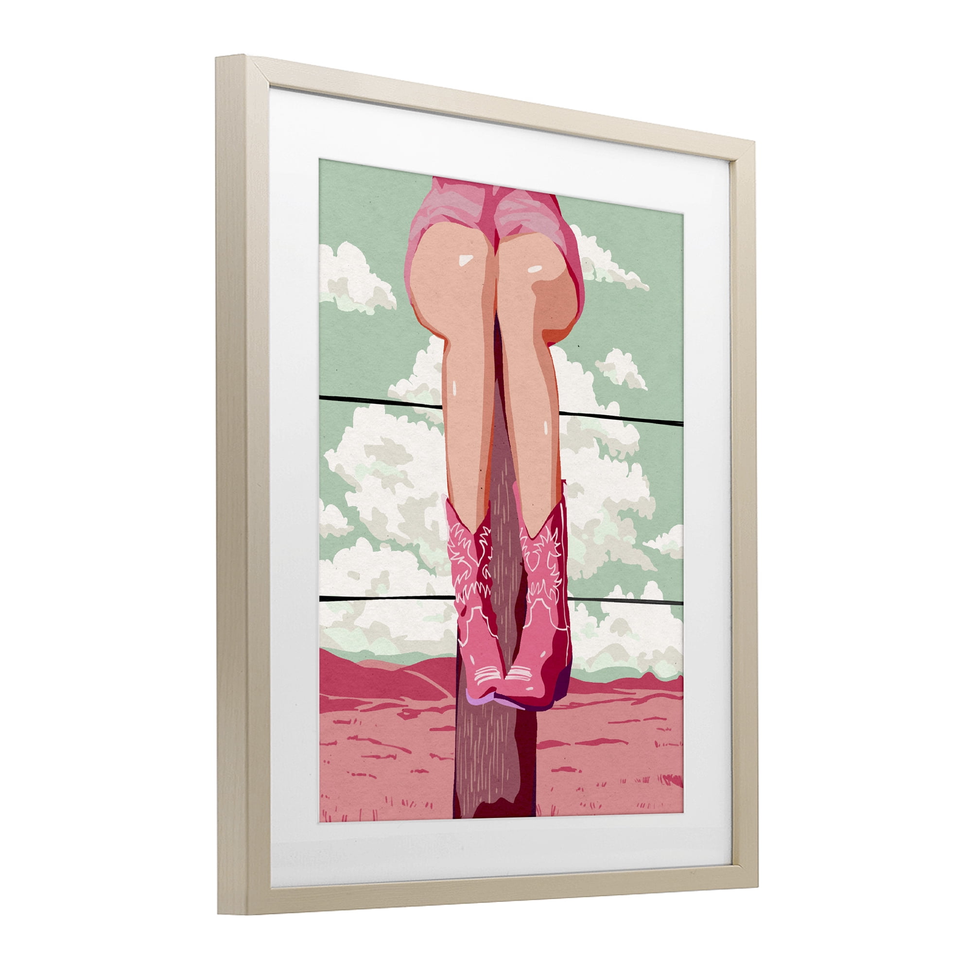 Stupell Industries Cowgirl on Fence Post Birch Framed Print Under Glass, design by Ziwei Li