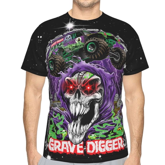 Monster-Grave Digger Trucks Casual Men's T-Shirts Classic Crew T-Shirt Tops Slim Fit Short Shirts Sleeves Tees