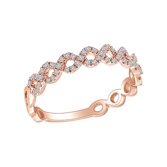 AFFY 1/5 Carat Round White natural Diamond Open Circle Stackable Ring In 10K Solid Rose Gold (0.20 Cttw) Ring Size-5