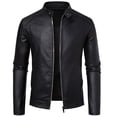 thumbnail image 5 of Men's stand-up collar PU leather jacket spring and autumn new jacket handsome motorcycle suit stand-up collar faux leather fashion slim jacket, 5 of 15