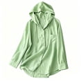 thumbnail image 6 of Puntoco Women's Hooded Button Down Shirt Jacket, Long Sleeve Pocket Loose Linen Look Sun Protection Beach Cover Up Cardigan Blouse Green XXL, 6 of 6