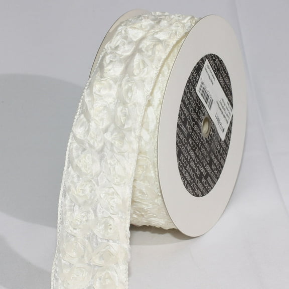 The Ribbon People Ivory 3D Mini Roses Wired Craft Ribbon 1.75" x 22 Yards