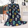 thumbnail image 2 of Navy Colorful Skull Pattern Blanket,Comfortable Soft Flannel Throw Blanket,All Season,Warm Lightweight Blankets for Sofa Bed Couch Living Room Chair,60"x80", 2 of 4