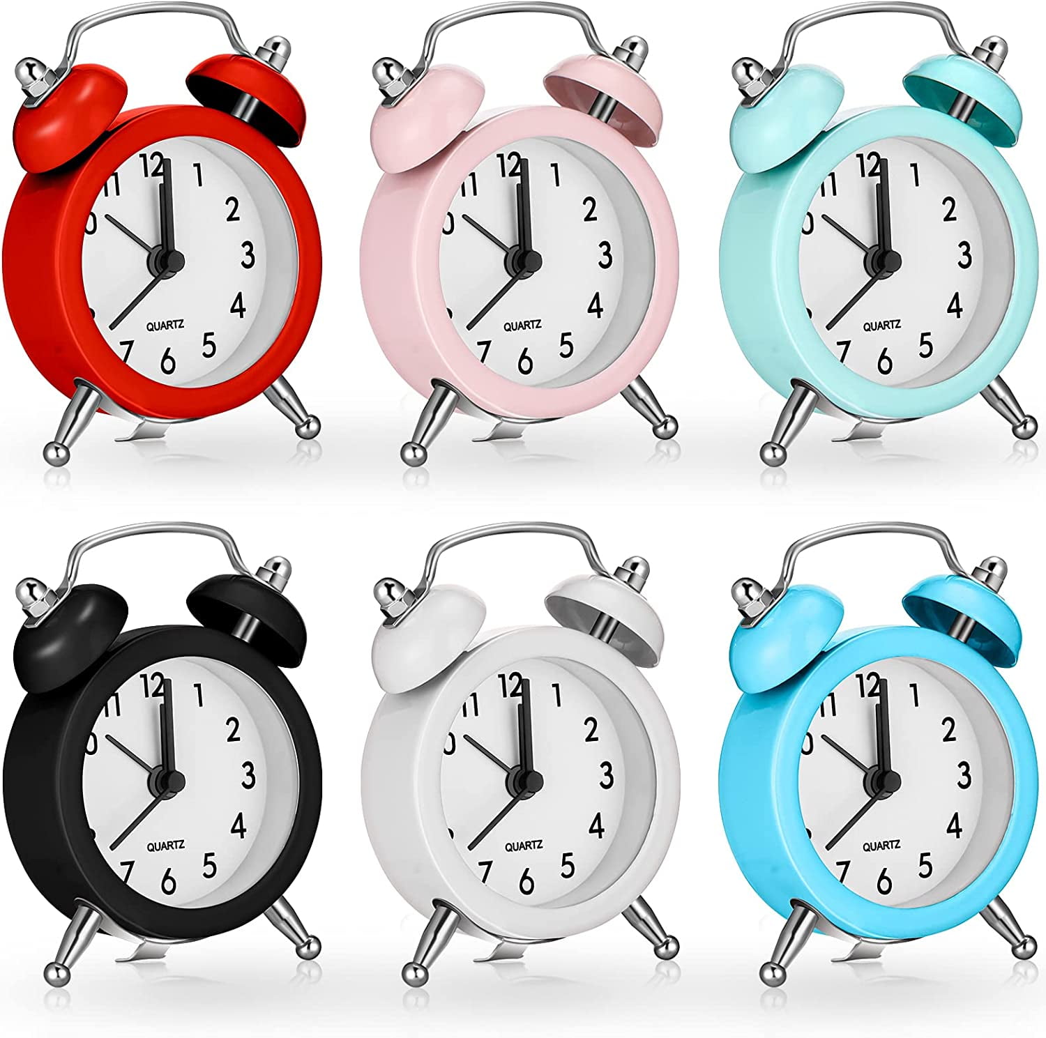 6 Pcs Mini Twin Bell Alarm Clock 2 Inch Battery Operated Loud Alarm