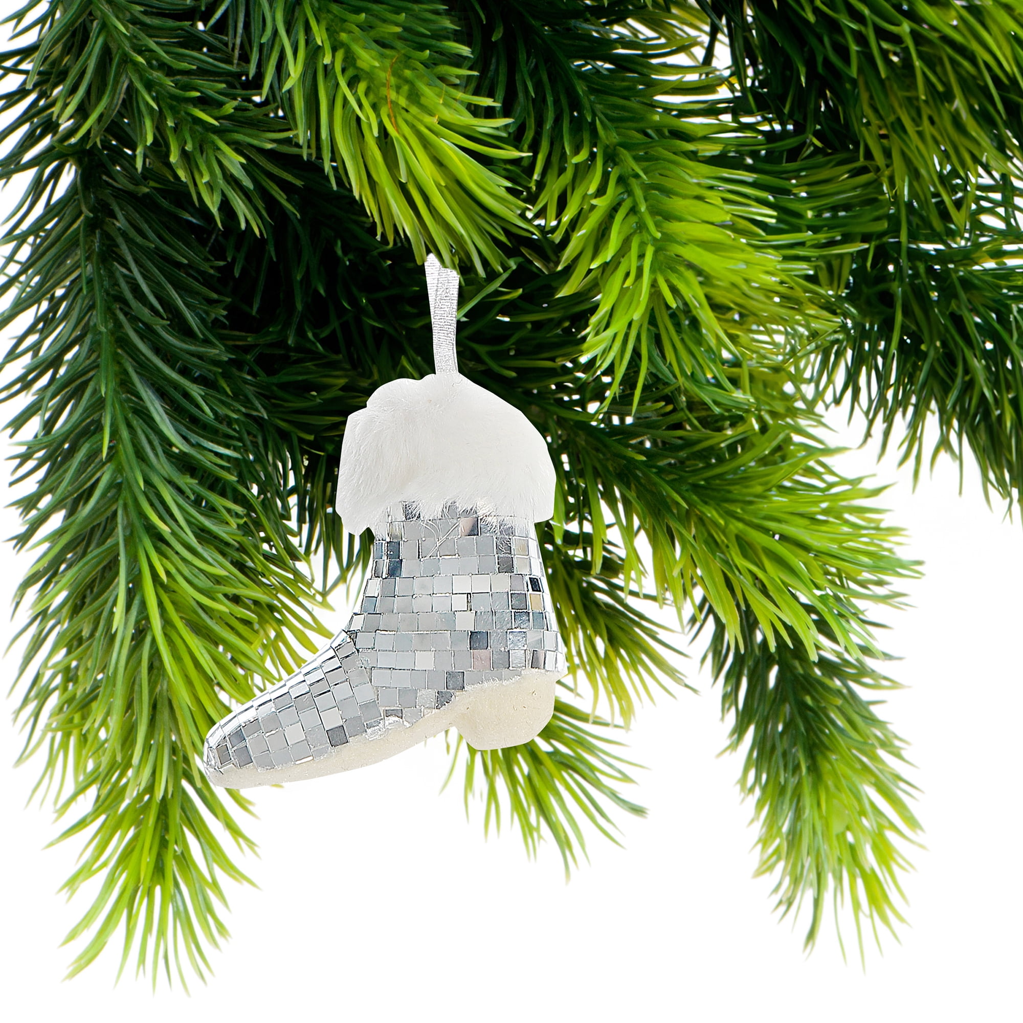Disco Hanging Boot Ornament (Silver) - Set of 6