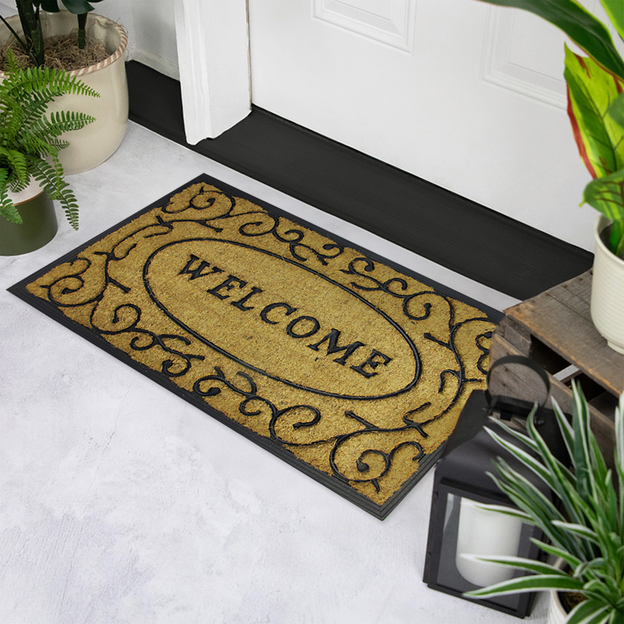 Decorative "Welcome" Rubber and Coir Outdoor Rectangular Door Mat 29.5" x 18"