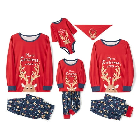 

Matching Family Pajamas Sets Christmas PJ s with Deer Long Sleeve Tee and Long Pants Loungewear