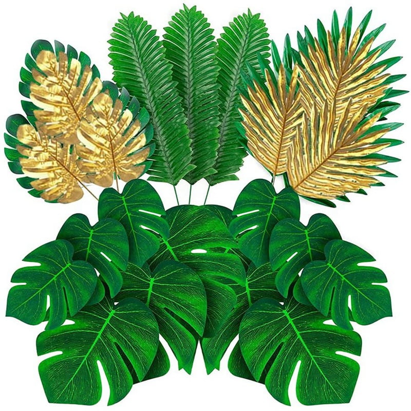 66 Pcs 6 Kinds Artificial Palm Leaves with Faux Monstera Leaves Stems