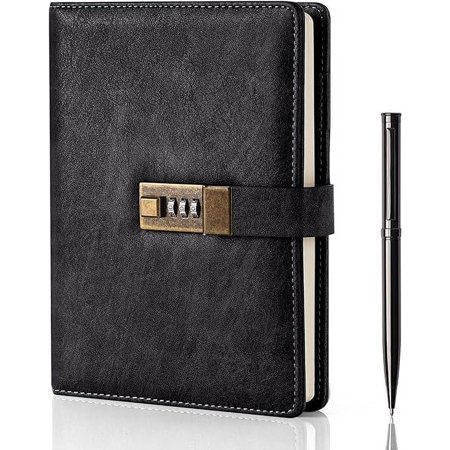 Locked Diary A5 PU Leather Diary with Lock 240 Pages Vintage Locked Diary Password Protected Notebook with Pen and Gift Box Locked Diary for Men and Women 8.6 x 5.8 inches (Approx. 21.8 x 14.7 cm)