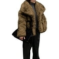 thumbnail image 3 of Female Faux Fur Coat Faux Fur Jacket Long Sleeve Lapel Furry Winter Jackets Parka Short Coat Brownish-Black L, 3 of 8