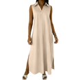 thumbnail image 3 of Laqbezok Women's Sleeveless Maxi Dress, Casual Collared V-Neck Long Gown, Relaxed Fit Side Slit Summer Dress with Pockets, 3 of 8