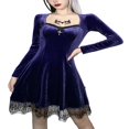 thumbnail image 4 of OUSITAID Robe Gothique Mode Femme Couleur Unie Manches Longues Taille Haute Bordure en Dentelle Robe Trapèze Mode Urbaine, 4 of 6