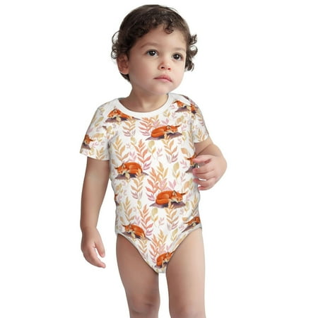 

Kdxio Cute Sleepy Fox Pattern Unisex Baby Cotton Short Sleeve Bodysuits-18 Months