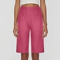 thumbnail image 4 of Women's Casual Bermuda Knee Length Pants Elastic Waist Loose Straight Leg Capri Pants with Pockets, 4 of 8