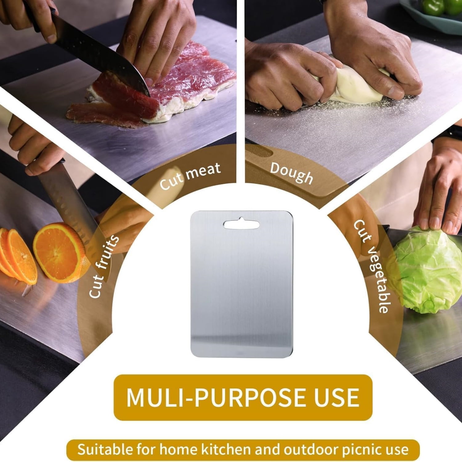 Titanium Cutting Board,  Pure Titanium Cutting Boards for Kitchen, Upgrade Hygiene & Durability Food-Grade Cutting Boards for Meat Fruit & Vegetable (14"L x 10"W)