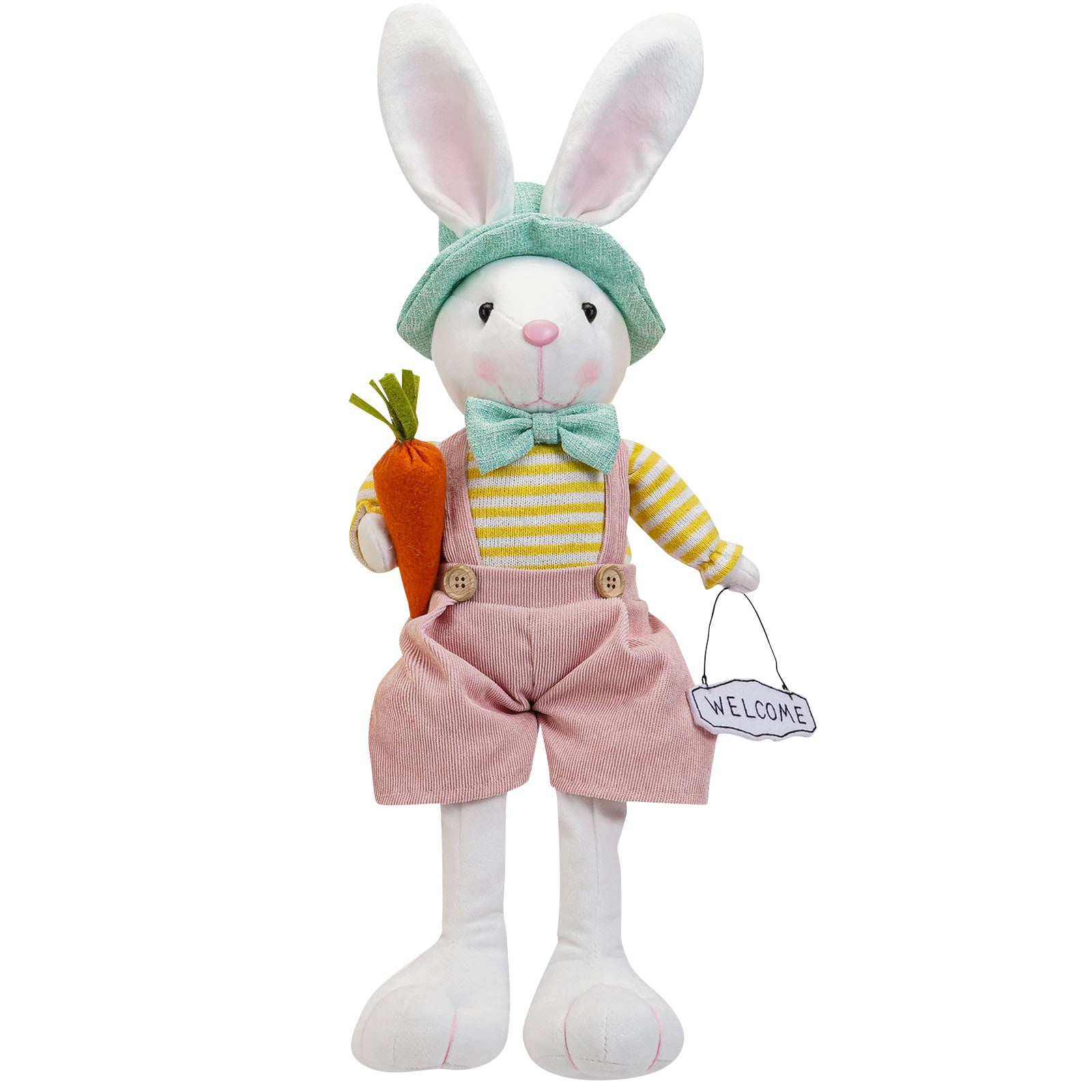 17.3in Easter Decorations Plush Bunny Doll with Welcome Sign for Easter Party Decor and Kids Easter Gifts, Soft PP Cotton Easter Decor Rabbit Figure for Pascua Home Display