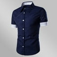 thumbnail image 3 of Short Sleeve Shirts for Men Button-Down Collared Tshirts Shirt Mens Cotton-Blend Color-Block Plaid Slim Casual Office Work Tees Tops Clearance, 3 of 4
