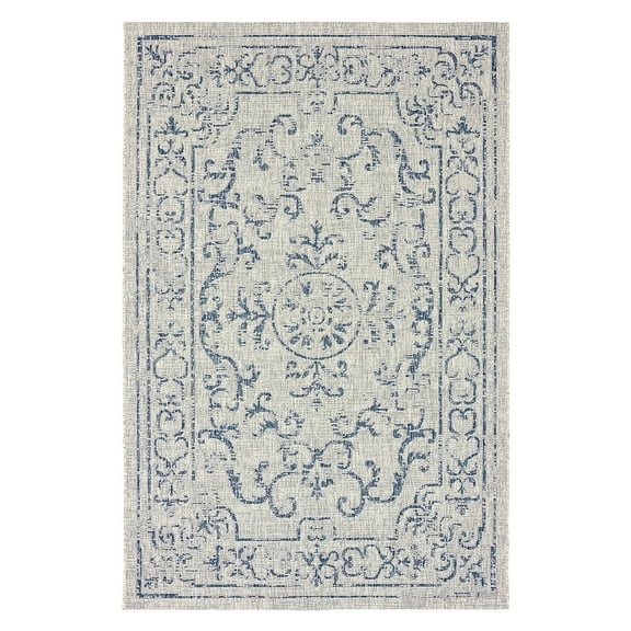 LR Home Victoria 8' x 10' Navy/Gray Medallion Indoor/Outdoor Area Rug