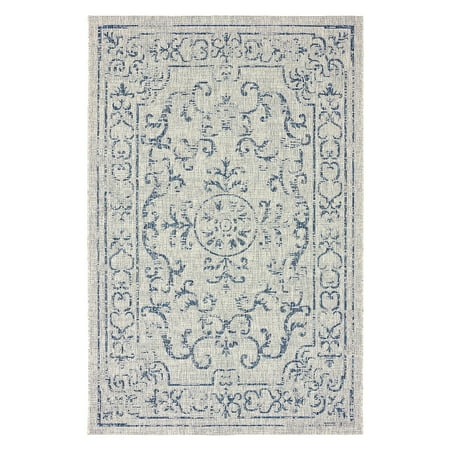 Sabina Machine Made Modern Contemporary Floral Indoor and Outdoor Area Rug  Navy and Gray  5ft x 8ft 