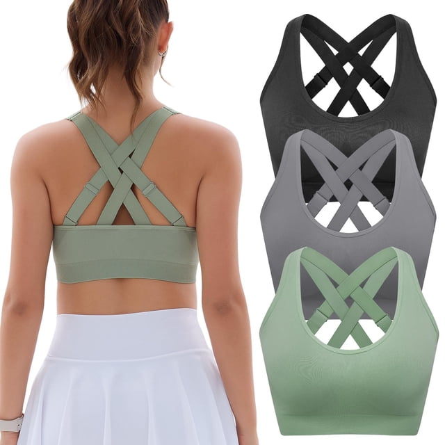 Sujetador deportivo FITTIN de alto soporte acolchado, paquete de 3 unidades, para mujer