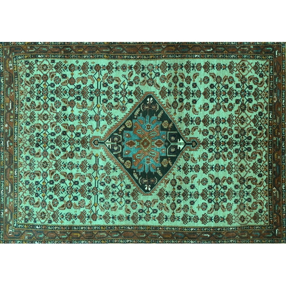 Ahgly Company Indoor Rectangle Persian Turquoise Blue Traditional Area Rugs, 2' x 5'