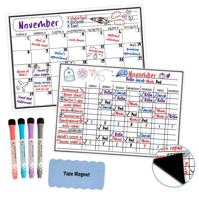 White Board Calendar & Chore Chart - Magnetic Family Command Center &  Reward Chart for Kids with Dry Erase Eraser and 4 Markers - 17x12 -  Learning Resources & Homeschool 