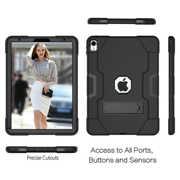 Goldcherry for iPad Pro 11 in Case.Hybrid Shockproof Rugged Anti-Impact Drop Protection Cover Built with Kickstand Compatible with Apple ipad Pro 11" 2018 Tablet(Black/Black)