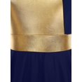 thumbnail image 6 of Sxiwei Womens Shiny Dance Dress Color Block Sleeveless Ruffled Asymmetrical Hem Lyrical Dancewear Navy Blue M, 6 of 7
