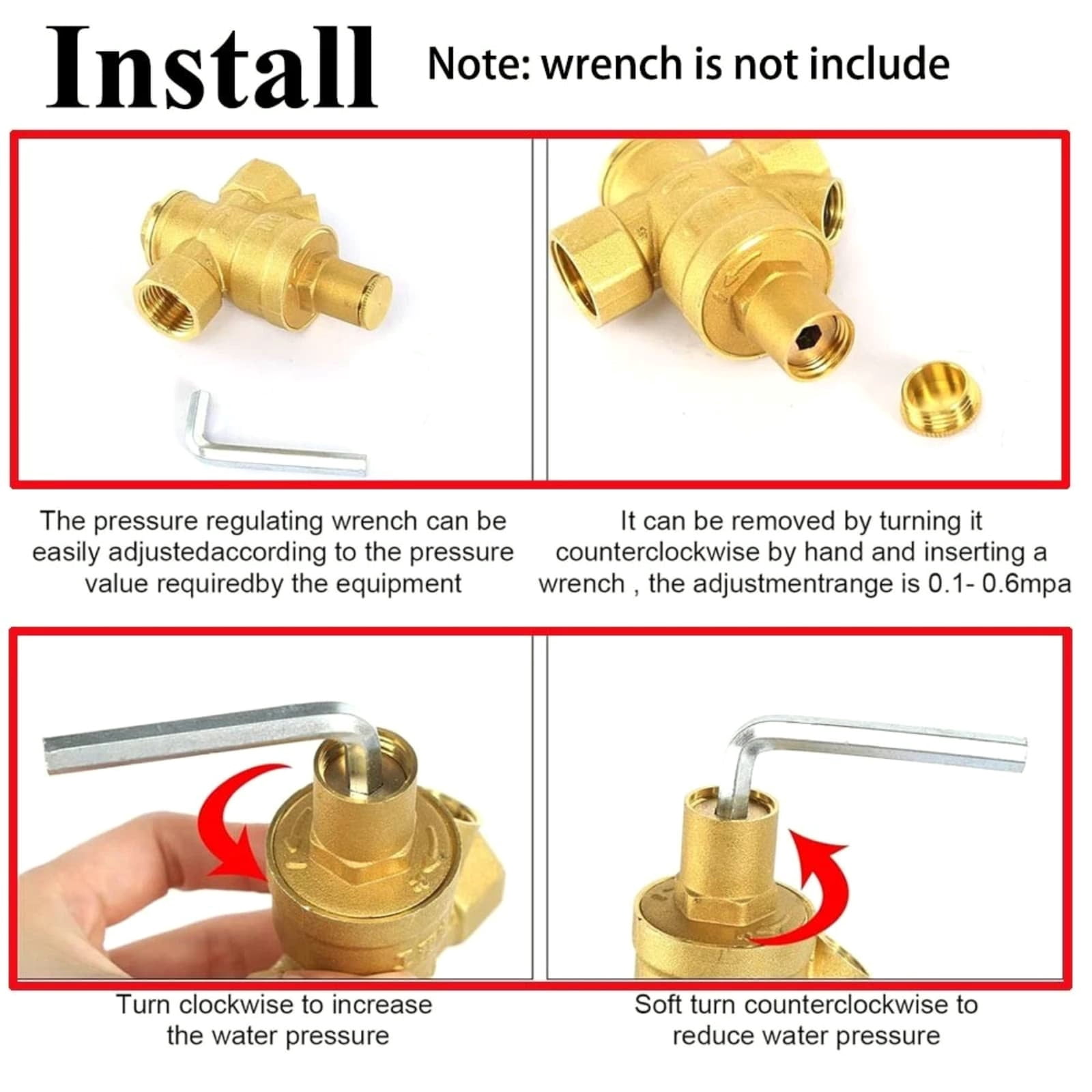 GUYUTING Brass Pressure Regulating Valve 3/4 Inch Connector PN1.6 Rating For Residential Water Heater Purifier Faucet Installation