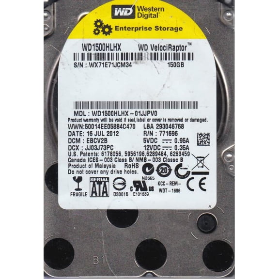 WD1500HLHX-01JJPV0, DCM EBCV2B, Western Digital 150GB SATA 2.5 Hard Drive