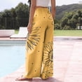 thumbnail image 4 of Wutalume Women's Retro Floral Print Wide Leg Pants, Casual Drawstring Beach Trousers with Pockets, Loose Flowy Spring Bottoms for Travel,Yellow XL, 4 of 6