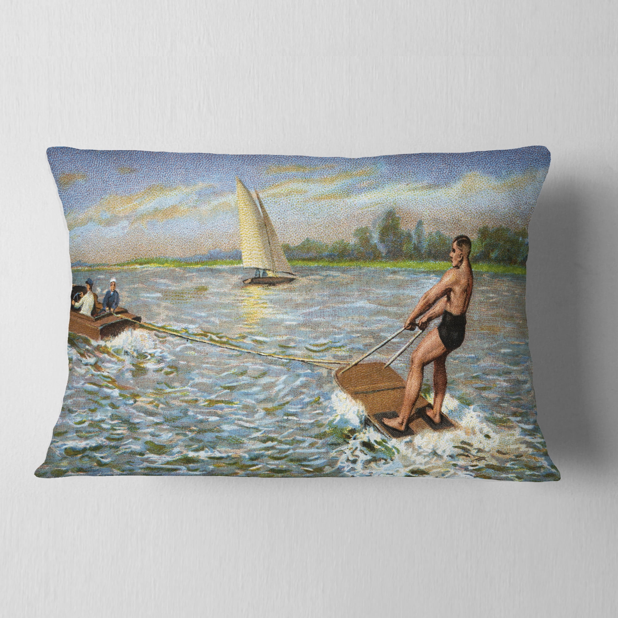 Designart Water Skiing - Photography Throw Pillow - 12x20