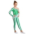 thumbnail image 3 of Doomiva Kids Girls Christmas Candy Cane Dancewear Shiny Sequins One Shoulder Sleeve Ruffles Jumpsuit Bodysuit Green 10, 3 of 5