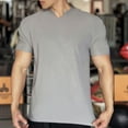 thumbnail image 2 of HOOMEUMY Men's Summer Wrinkle-resistant V-Neck T-Shirts Short Sleeve Slim Fit Quick Dry Solid Color Athletic Tee Tops Gray L, 2 of 6