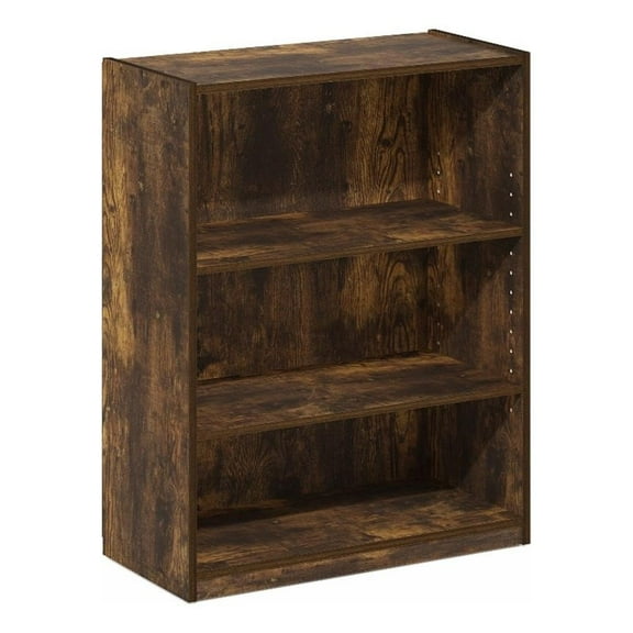 Pemberly Row 3-Tier Bookcase in Bookshelf with Adjustable Shelves in Amber Pine