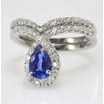 thumbnail image 2 of HeartsAndYou 2ct Natural Pear Sapphire Diamond Ring Halo Tiara Bridal Set 14k REAL White Gold, 2 of 9