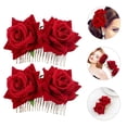thumbnail image 4 of 2Pcs Bridal Hair Bun Clips Fabric Rose Flower Hair Combs Wedding Hair Styling Tool, 4 of 8