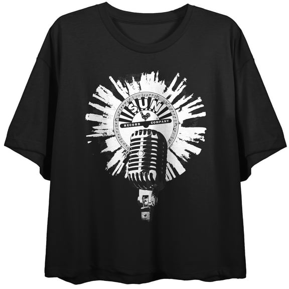 SUN RECORDS Mike and Pop Women's Black Short Sleeve Crop Tee-M