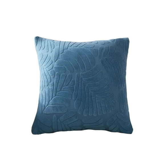 LAMIRO Blue Decorative Throw Pillows for Couch 18" x 18" Soft Plush Leaf Corduroy Fall Rustic Indoor Decor Pillows for Living Room Sofa,1 Pack