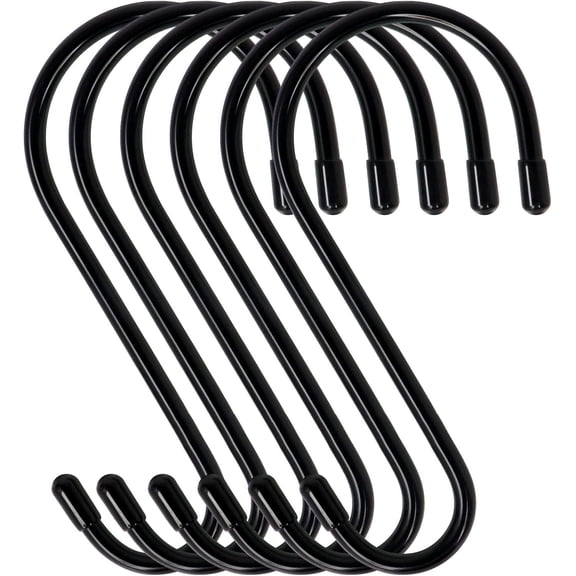 6 Pack Large S Hooks, Rubber Coated, Heavy Duty Non Slip, Black Vinyl Coated Closet S Hooks for Hanging Plants, Jeans, Pot, Pan, Garden, Bird Feeders