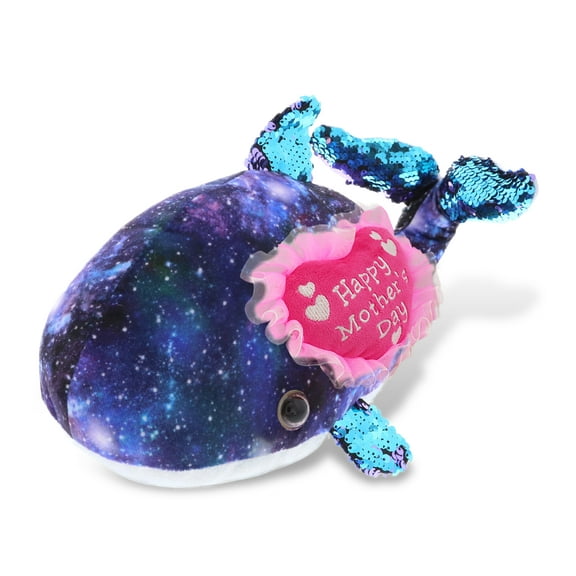 DolliBu Happy Mother's Day Space Sequin Plush Purple Whale Figure - Cute Stuffed Animal with Pink Heart Message for Best Mommy, Grandma, Wife, Daughter - Cute Sea Life Plush Toy Gift - 13" Inches