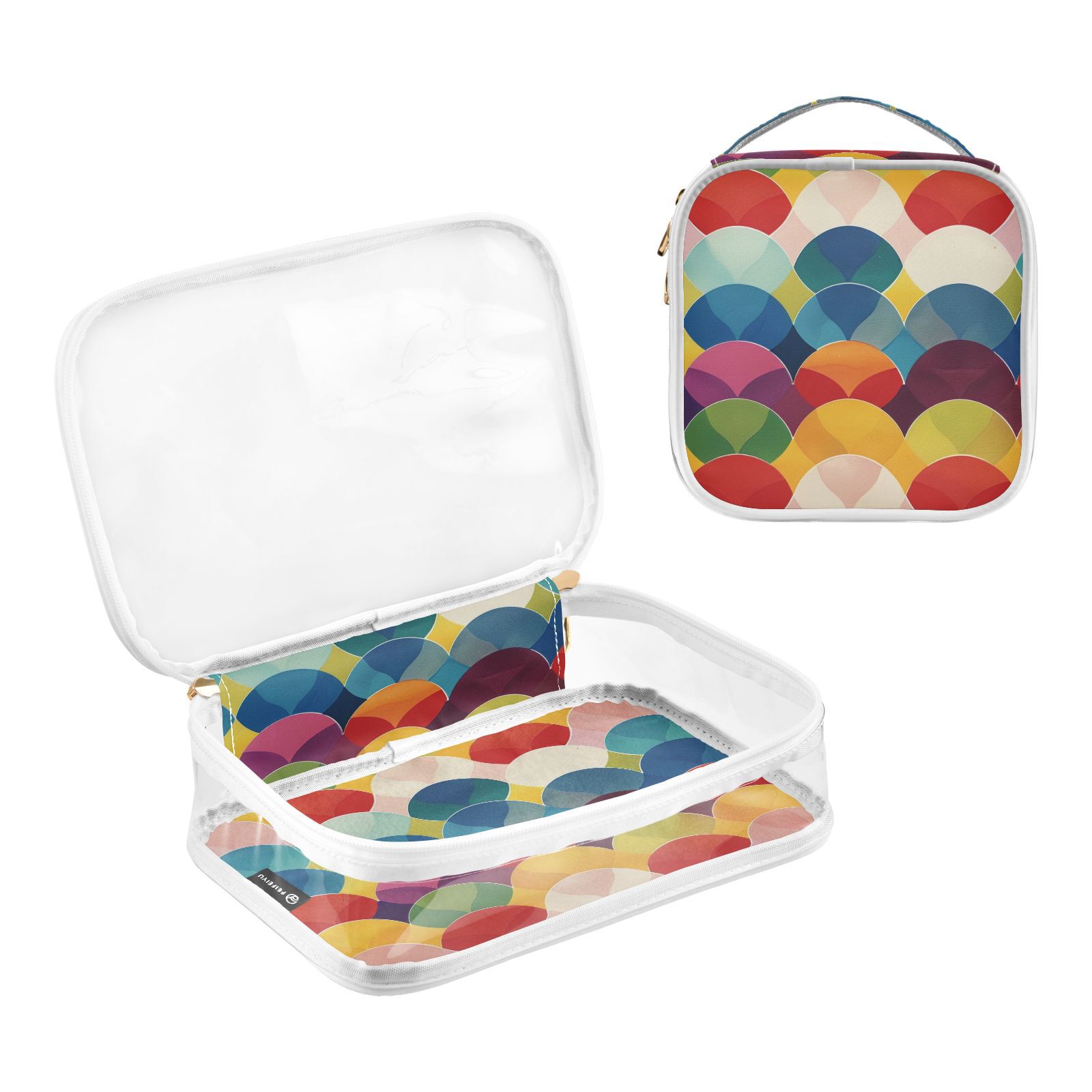 Clear Makeup Bags with Handle Large Opening 2 Pack Set Toiletry Bag Quart Size Bag, for Women Man Traveling Travel Essentials, Toiletries and Other. Colorful Waves Vibrant Dynamic