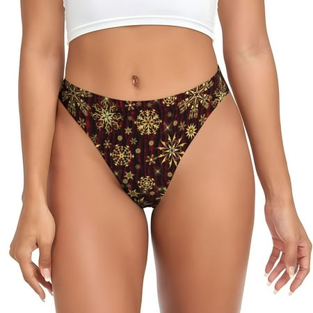Qokaie Golden Snowflakes Printed Women s Cotton Thong Underwear  Sexy Breathable Panties G-string-4X-Large