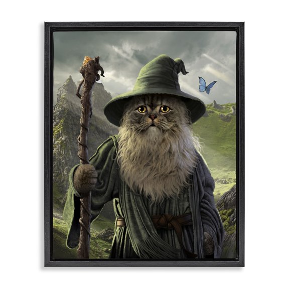 Stupell Industries Contemporary Fantasy Wizard Cat Black Floating Frame Canvas Art, 17 x 21, by Vincent Hie
