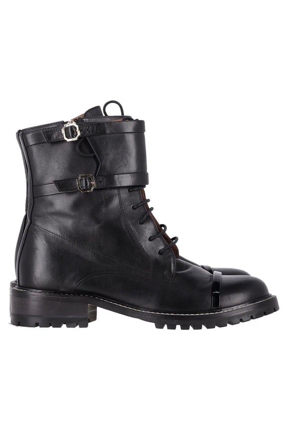 Pre-Owned Malone Souliers Combat Boots in Black Leather