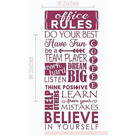 Office Rules Believe in Yourself Subway Art Vinyl Lettering Wall Sticker Work Quote, 36 X 15 , Berry