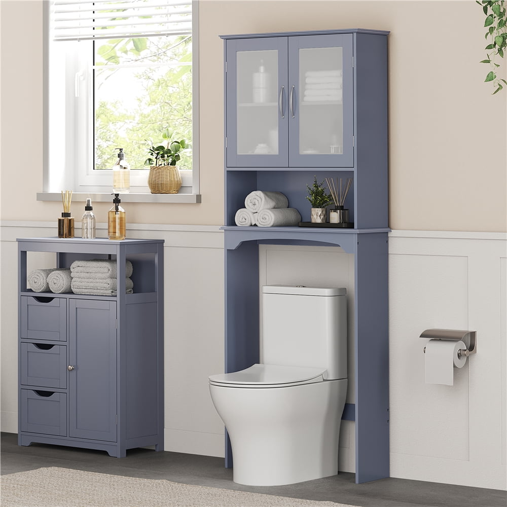 Yaheetech Free-Standing over-the-Toilet Storage Cabinet Shelf for Bathroom, Gray