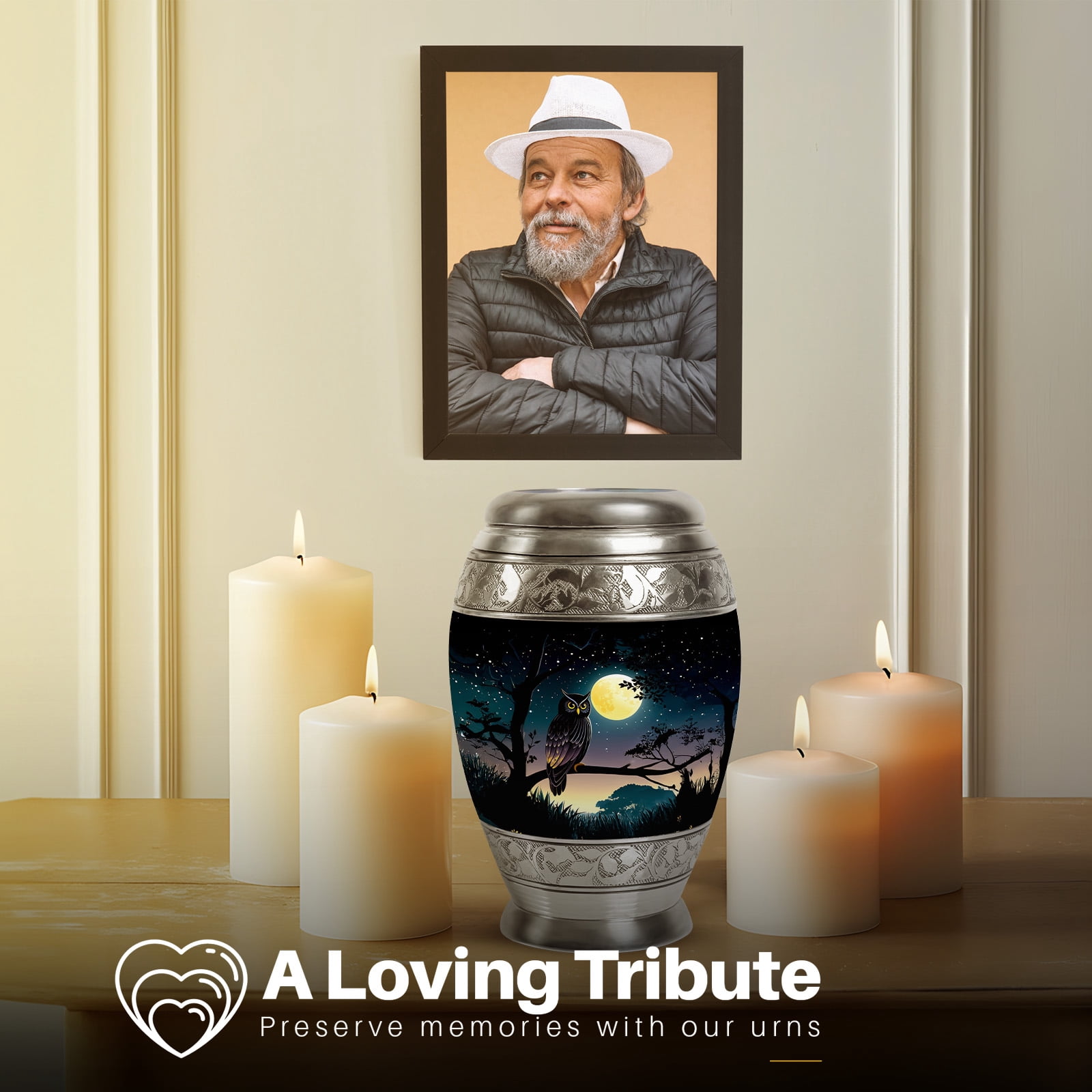 Yatskia Full Moon Owl Large Cremation Urns for Human Ashes Adult Brother and Sister, Small Memorial Keepsake Urn for Adult Ashes, (Monar 10 Inch and 3 Inch)