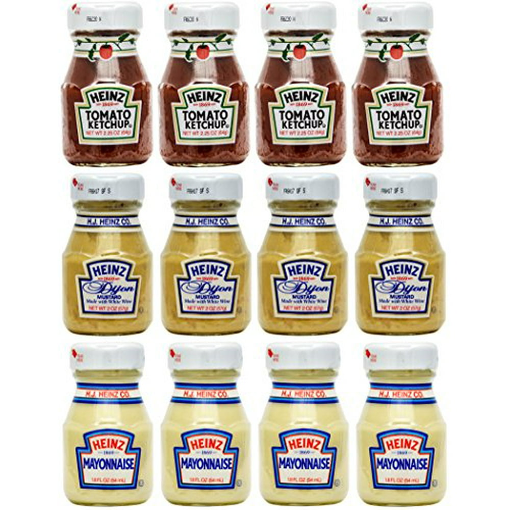 Heinz Ketchup Mustard Mayonnaise Glass Miniatures Pack of 12 Bottles